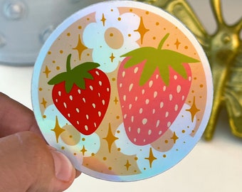 Sweet Strawberries Holographic Sticker