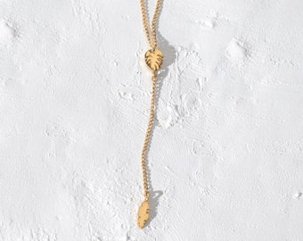 Lariat Leaf Necklace- 14k Yellow Gold