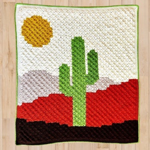 C2C Crochet Cactus Baby Blanket / Crochet Graph Pattern / Boho Saguaro / Written Instructions / Color Block Chart / PDF Download