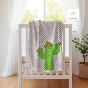 MOTIF C2C | Couverture pour bébé Flowering Saguaro | Motif graphique au crochet | Cactus | Instructions écrites | Nuancier de blocs de couleur | Téléchargement PDF