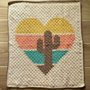 C2C PATTERN | Retro Saguaro Heart Baby Blanket | Crochet Graph Pattern ...