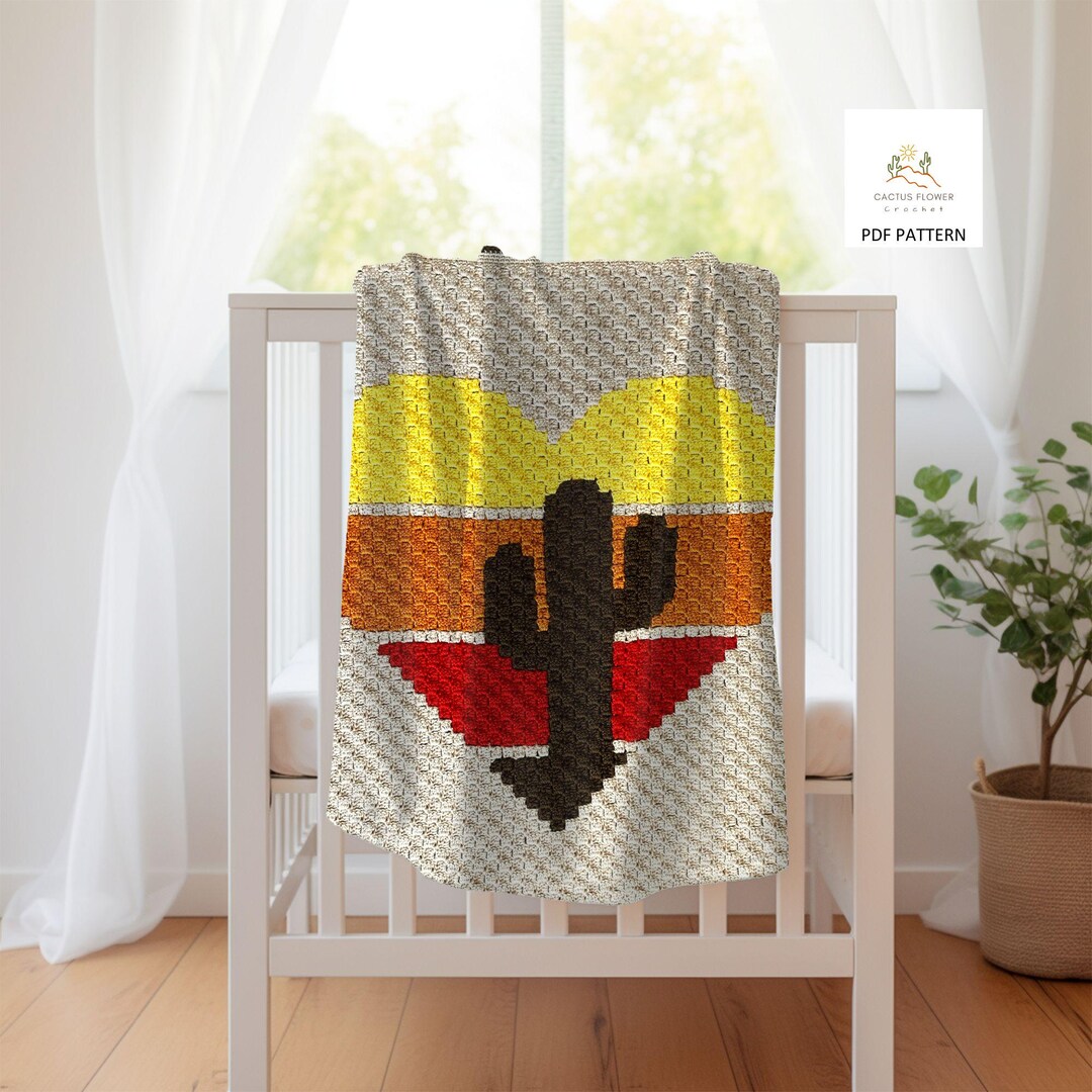 C2C PATTERN | Retro Saguaro Heart Baby Blanket | Crochet Graph Pattern ...
