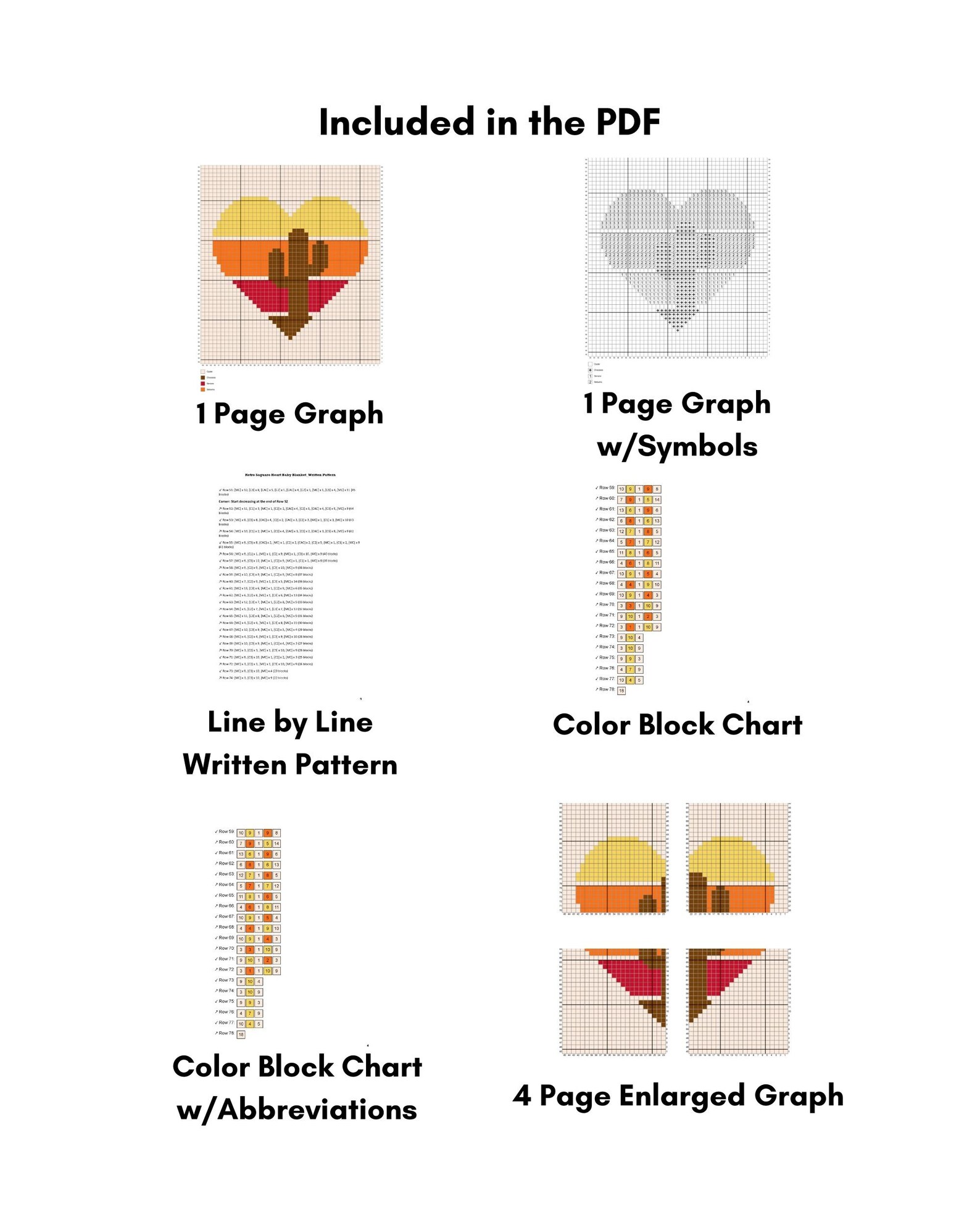 C2C PATTERN | Retro Saguaro Heart Baby Blanket | Crochet Graph Pattern ...