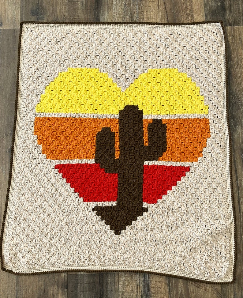 C2C PATTERN | Retro Saguaro Heart Baby Blanket | Crochet Graph Pattern ...