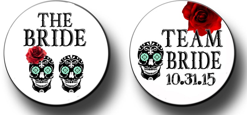 Skull Day of the Dead Theme Bachelorette Party Favors Bridal Shower Party Favors 2.25 inch Pinback Buttons Badges pins