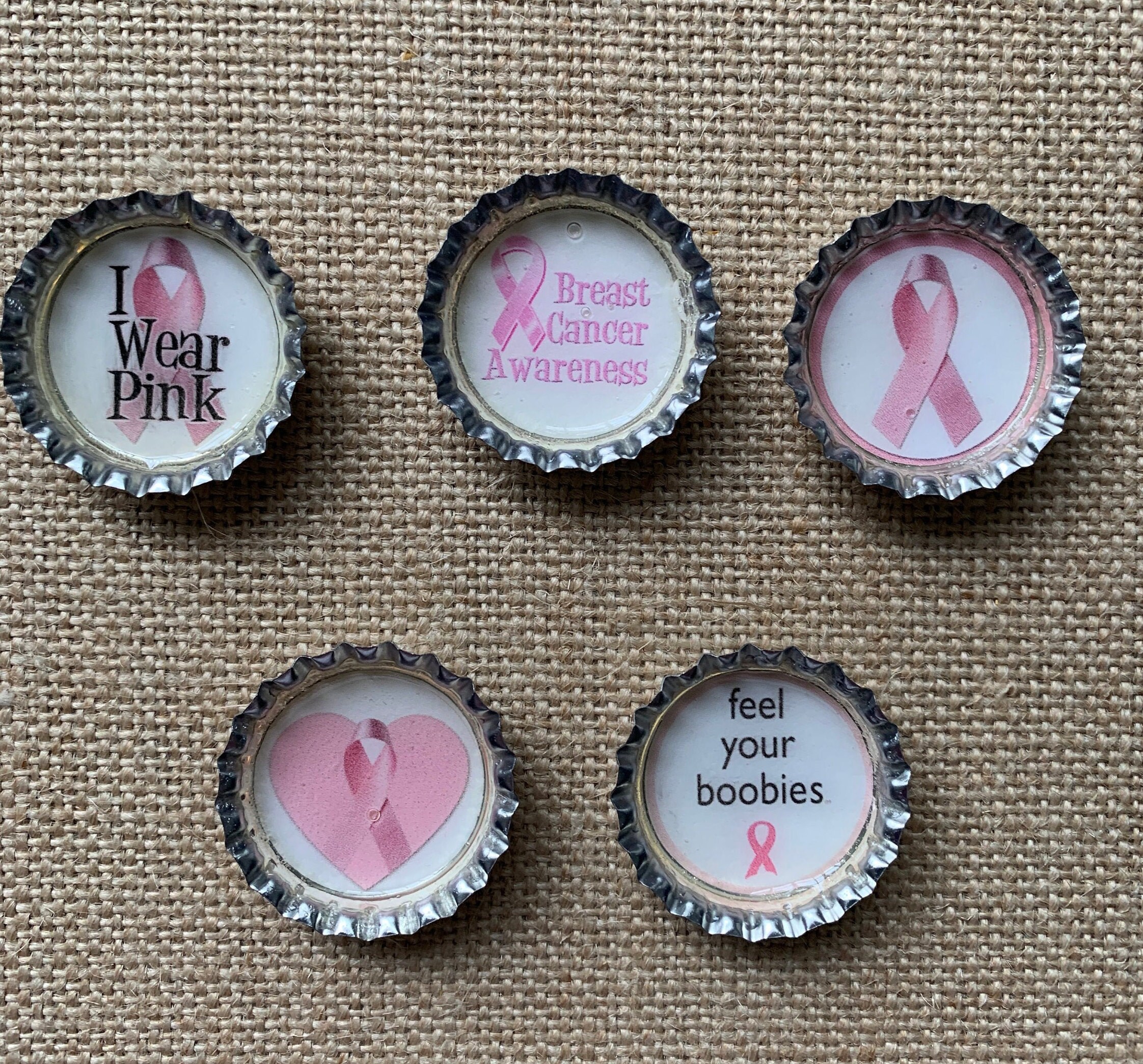 Breast Cancer Awareness Bottle Cap Set Fridge Etsy