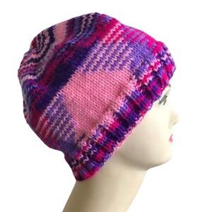 Hippie hat for women, purple boho bohemian hat, pink beanie, vegan clothing.
