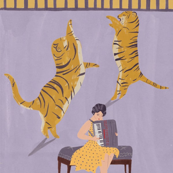 Tigers and accordionist circus giclee print