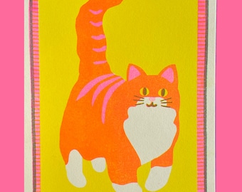 Orange Cat Mini Riso Print