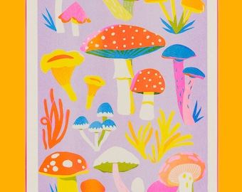 Mushroom Risograph Print