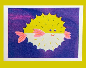 Puffer Fish Riso Postcard