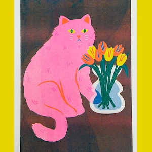 Cat with Vase Riso Print