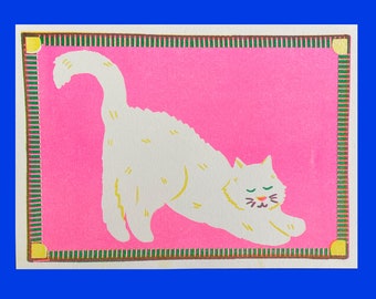 White Cat Mini Riso Print