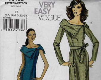 Dress, Oversized Collar & Belt-  Vogue 8408 - Uncut Pattern