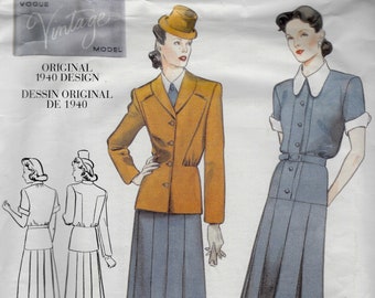 Retro 1940 Jacket, Dress & Belt Reprint - Vintage Vogue 2196-  Uncut  Pattern