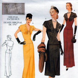 Retro 1947 Dress, Contrast Yokes Reprint -Vintage Vogue 2610 - Uncut Pattern