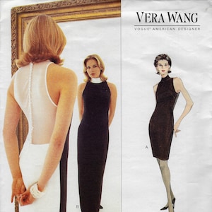 May include: A sewing pattern for a sleeveless dress with a mock neck. The pattern is by Vera Wang for Vogue Patterns and is for sizes 12-14-16.