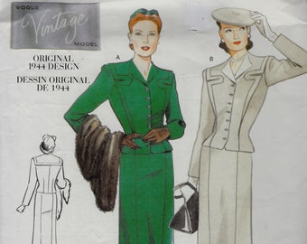 Retro 1944 Top, Seam Detail & Skirt Reprint - Vintage Vogue 2198 - Uncut Pattern