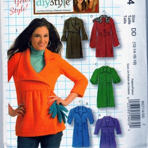 May include: Sewing pattern for a dress with a variety of styles. The pattern is for sizes 12-14-16-18. The pattern is called "diystyle" and is designed by Allyce King & Melissa Watson. The pattern number is M5714 DD.