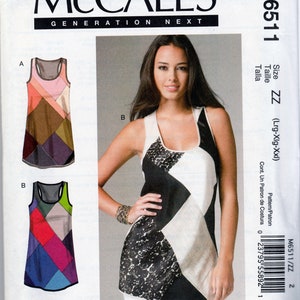 May include: A sewing pattern for a sleeveless top with a geometric design. The pattern is for sizes large, extra large, and extra extra large. The pattern is from McCall's Generation Next.