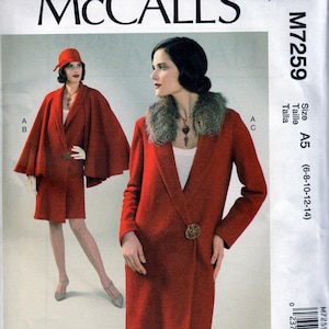 Retro 1927 Coat & Afneembare Cape en Collar Herdruk - McCall&#39;s 7259 - Uncut Pattern