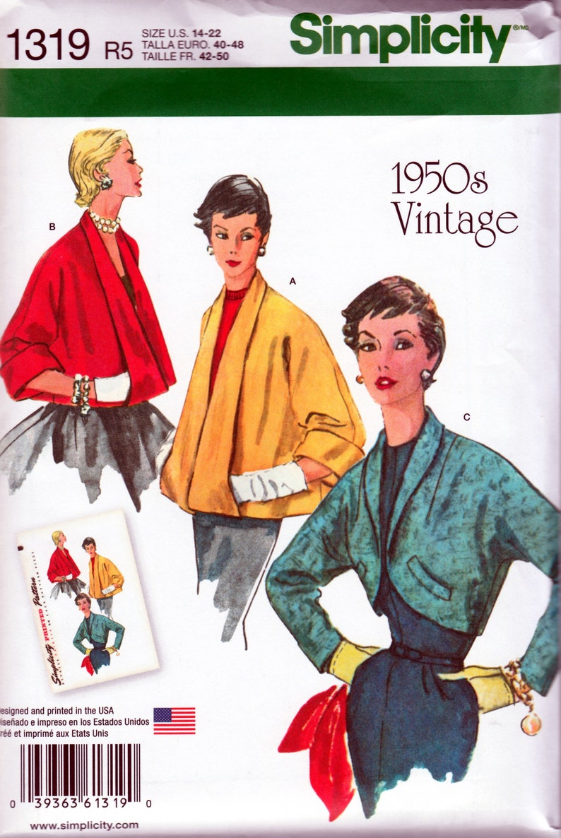Uncut Pattern Retro 1950/'s Jacket Set Reprint Simplicity 1319