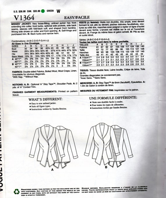 Jacket by Sandra Betzina Uncut Pattern Vogue 1364
