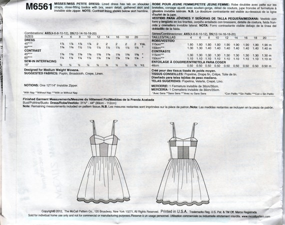 Summer Dress With Built in Bra Mccall's 6561 Uncut Sewing Pattern 