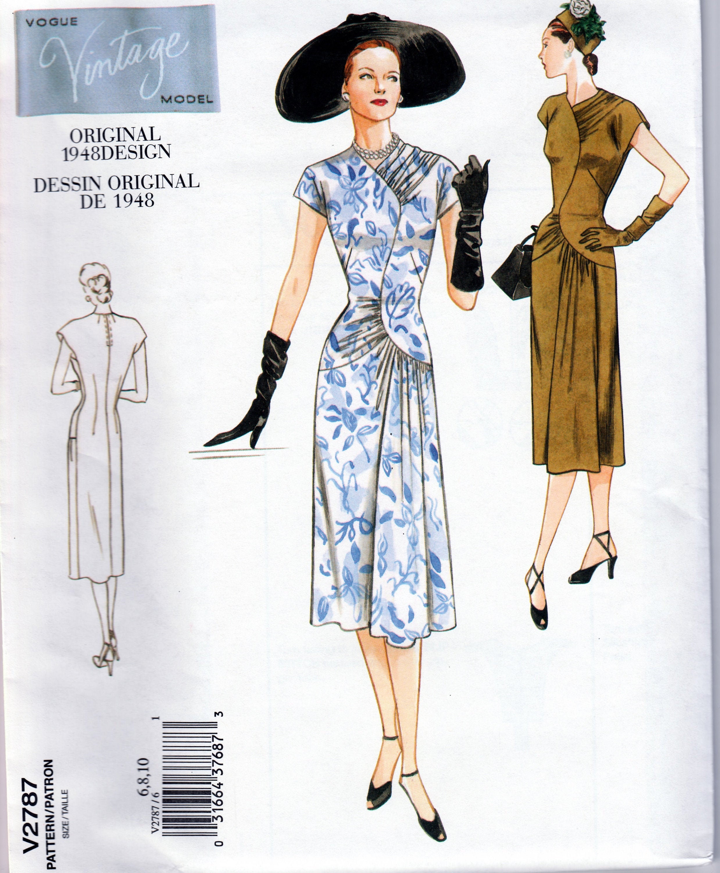 Retro 1948 Dress Reprint - Vogue Vintage 2787 - Uncut Sewing