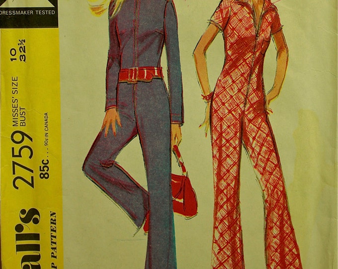1970s Jumpsuit Bell Bottoms Vintage Mccall's Pattern 2759 - Etsy