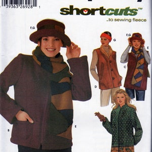 May include: Simplicity sewing pattern #5431, shortcuts to sewing fleece, includes patterns for a vest, jacket, and hat. The pattern is for sizes XS, S, and M.
