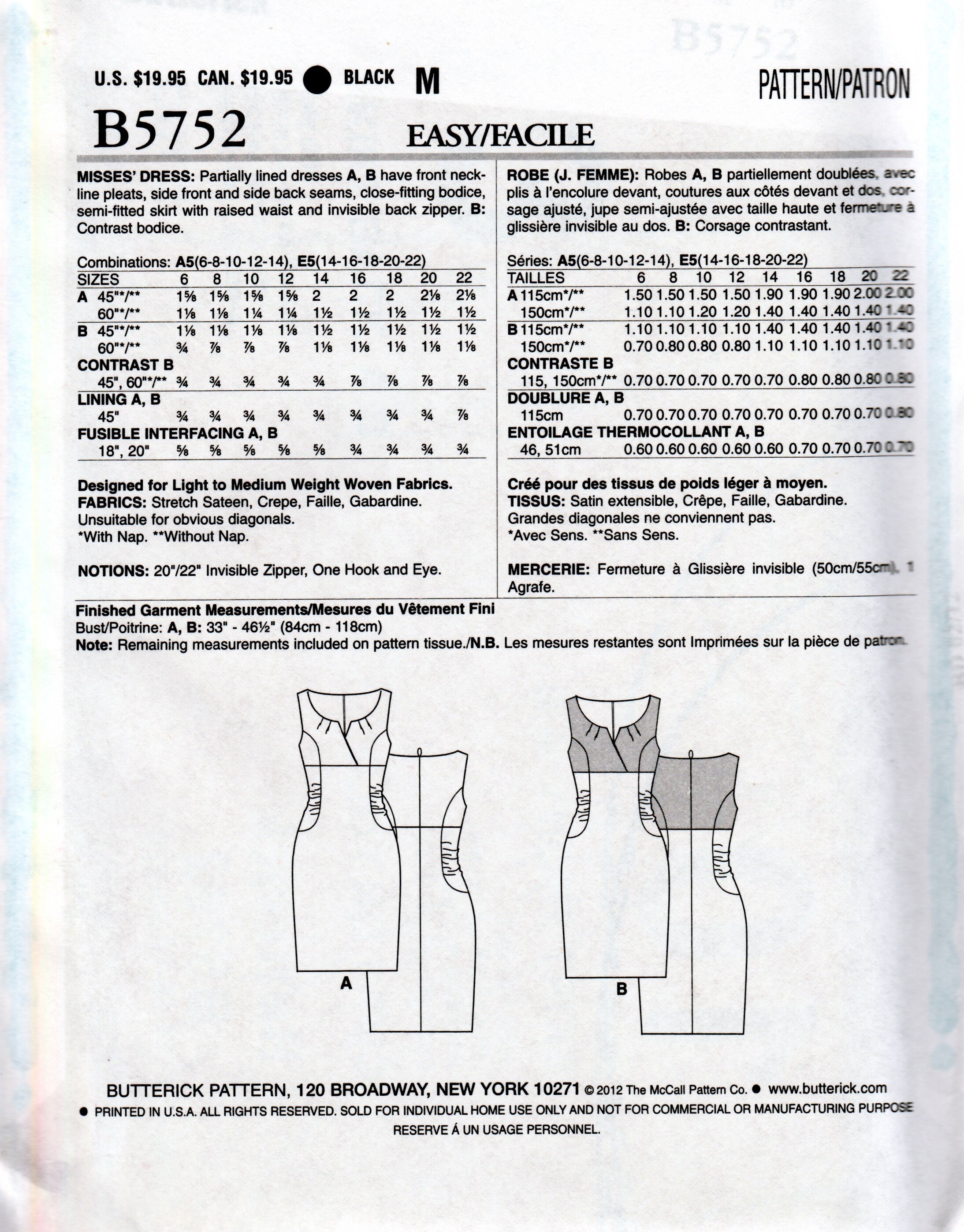 Maggy London Neckline Pleats Dress Butterick 5752 Sewing Pattern - Etsy