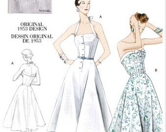 Retro 1953 Dress, Halter or Strapless Reprint- Vintage Vogue 2961 - Uncut Sewing Pattern