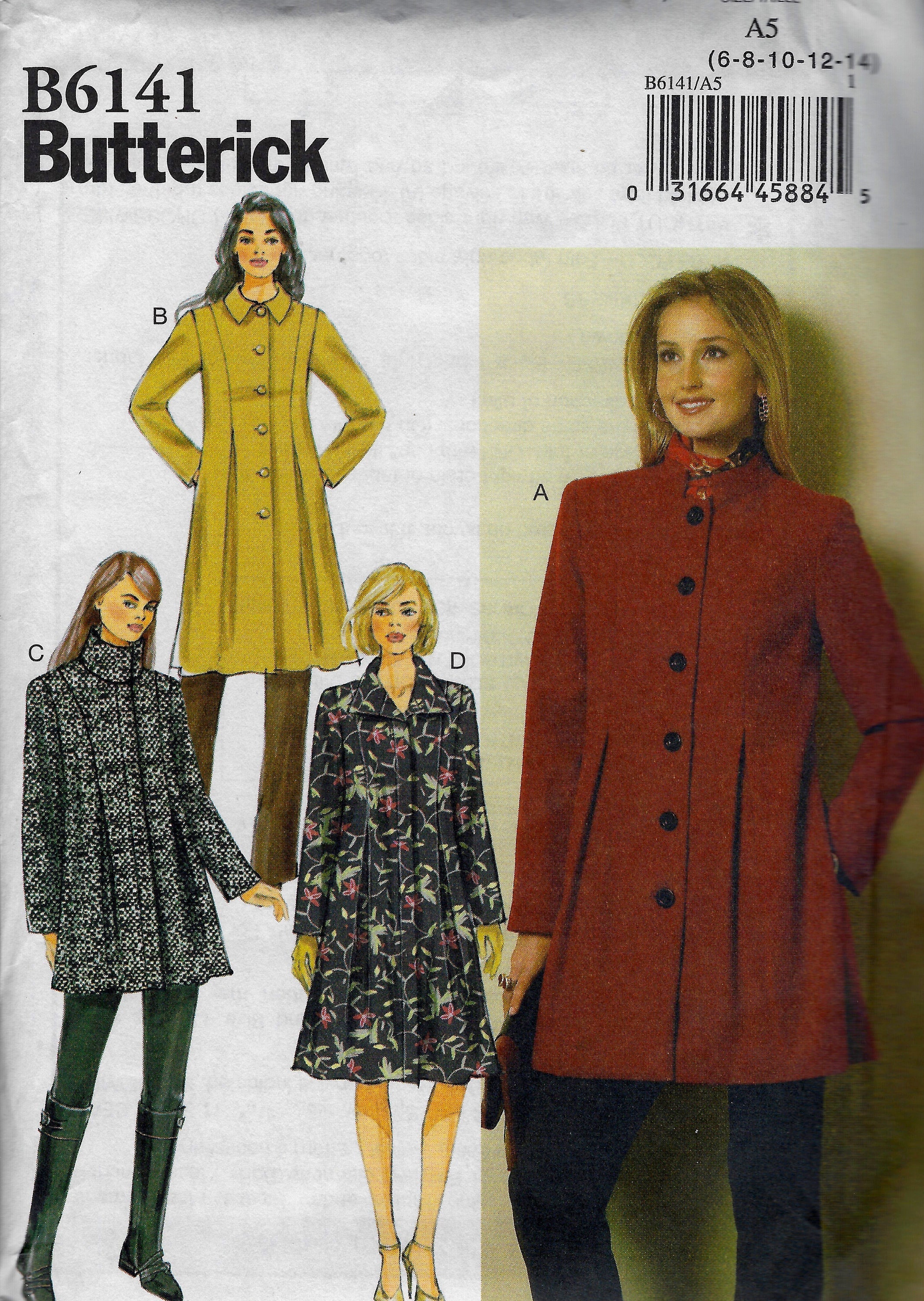Coat, Collar Variations Butterick 6141 Uncut Pattern - Etsy