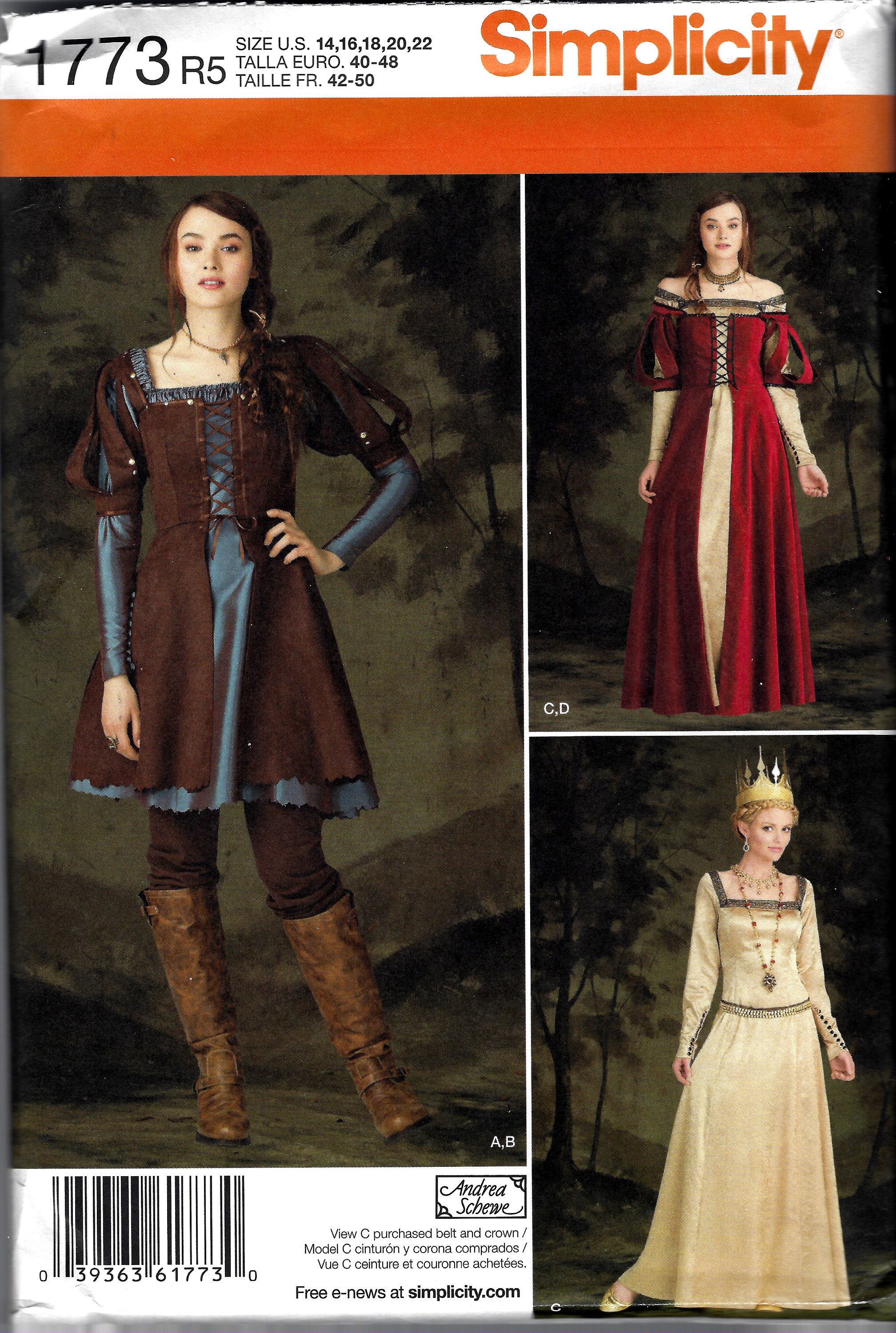 Renaissance Costumes by Andrea Schewe Simplicity 1773 - Etsy