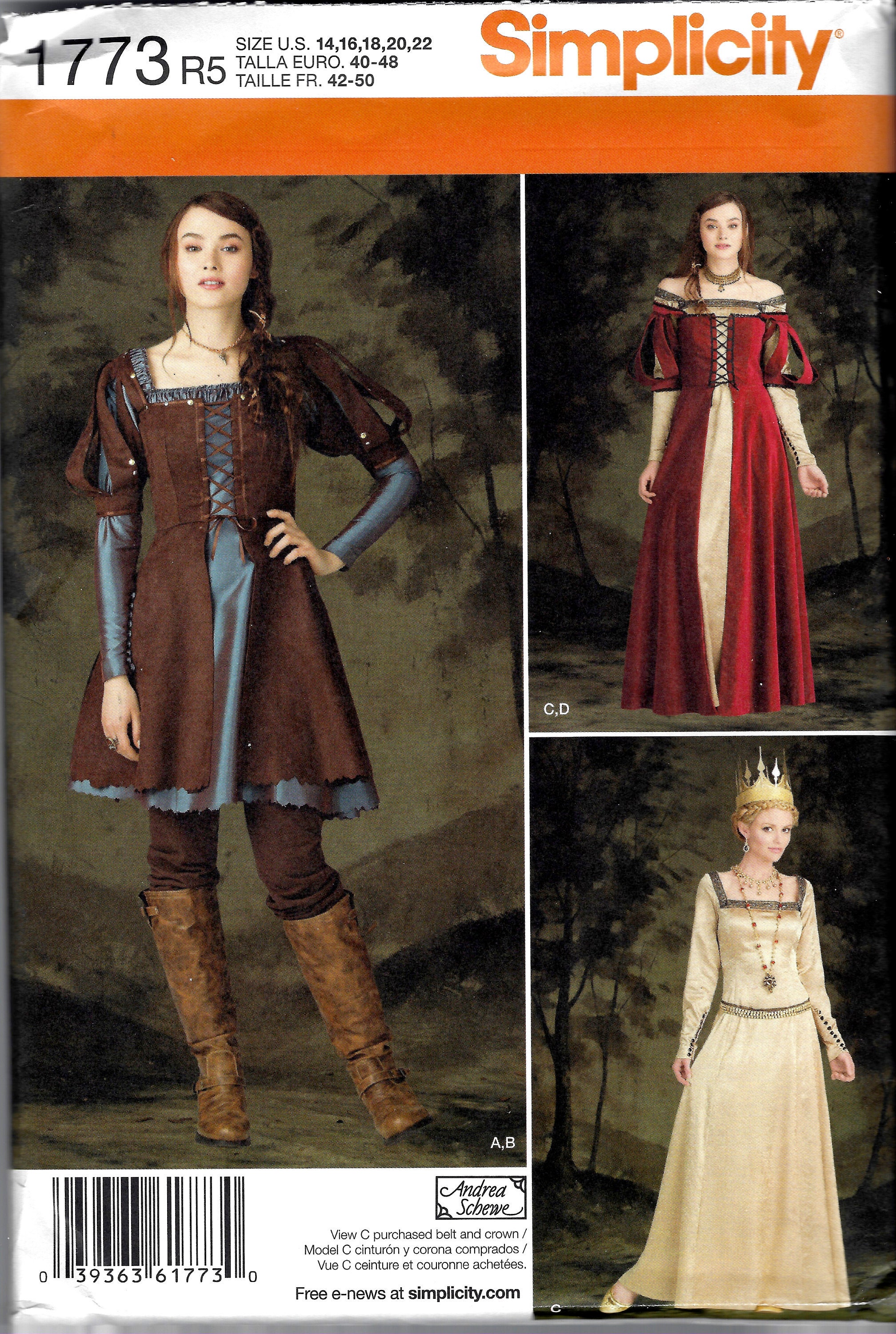 Renaissance Costumes by Andrea Schewe Simplicity 1773 - Etsy