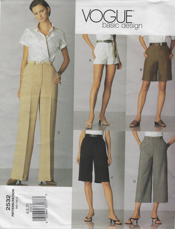 Pantalones cortos y pantalones Vogue 2532 Patron sin cortar Etsy Mexico