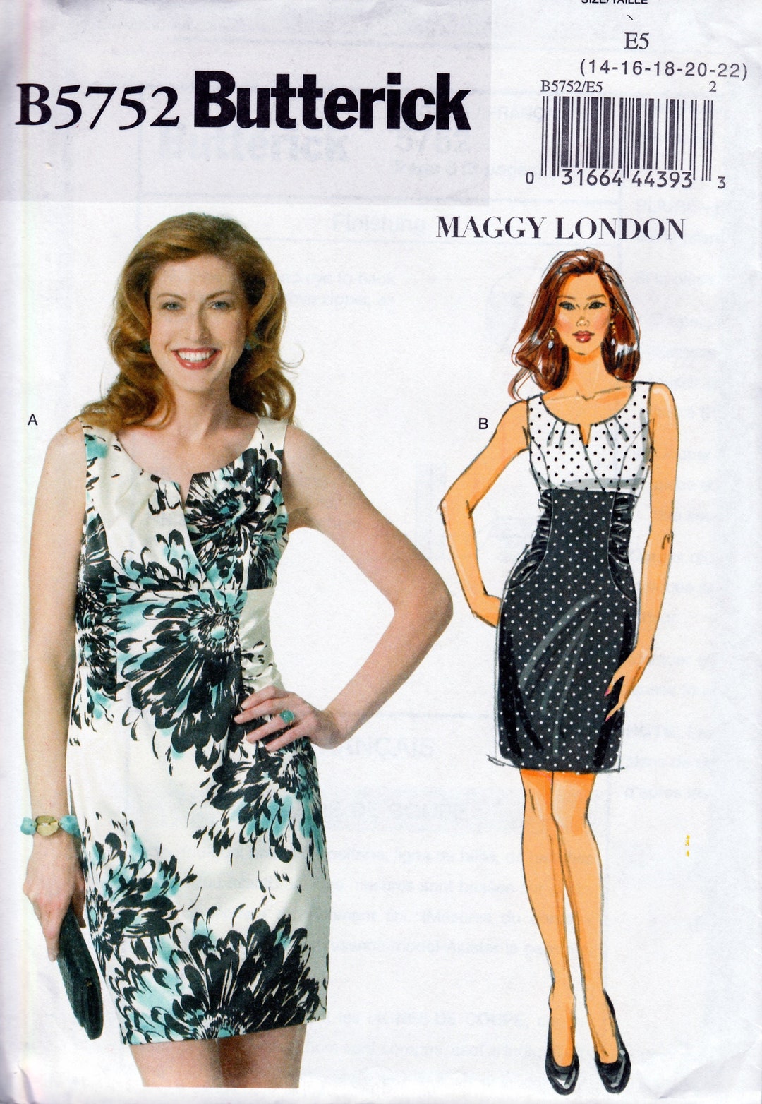 Maggy London Neckline Pleats Dress Butterick 5752 Sewing Pattern - Etsy
