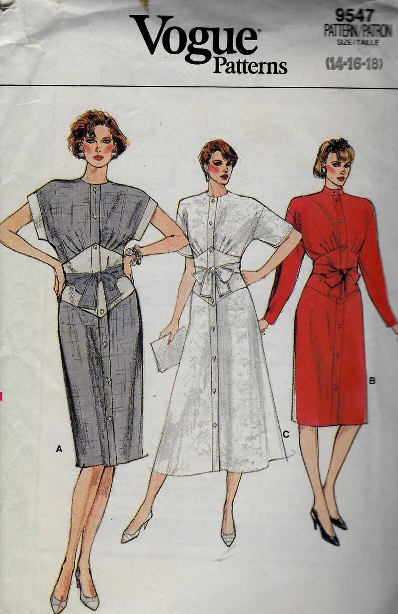 Vogue 9547 Dress, Midriff Inset & Belt Sewing Pattern - Etsy