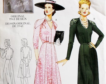 Retro 1941 Dress, Lace Shoulder Insets Reprint - Vintage Vogue 2371 -  Uncut Pattern