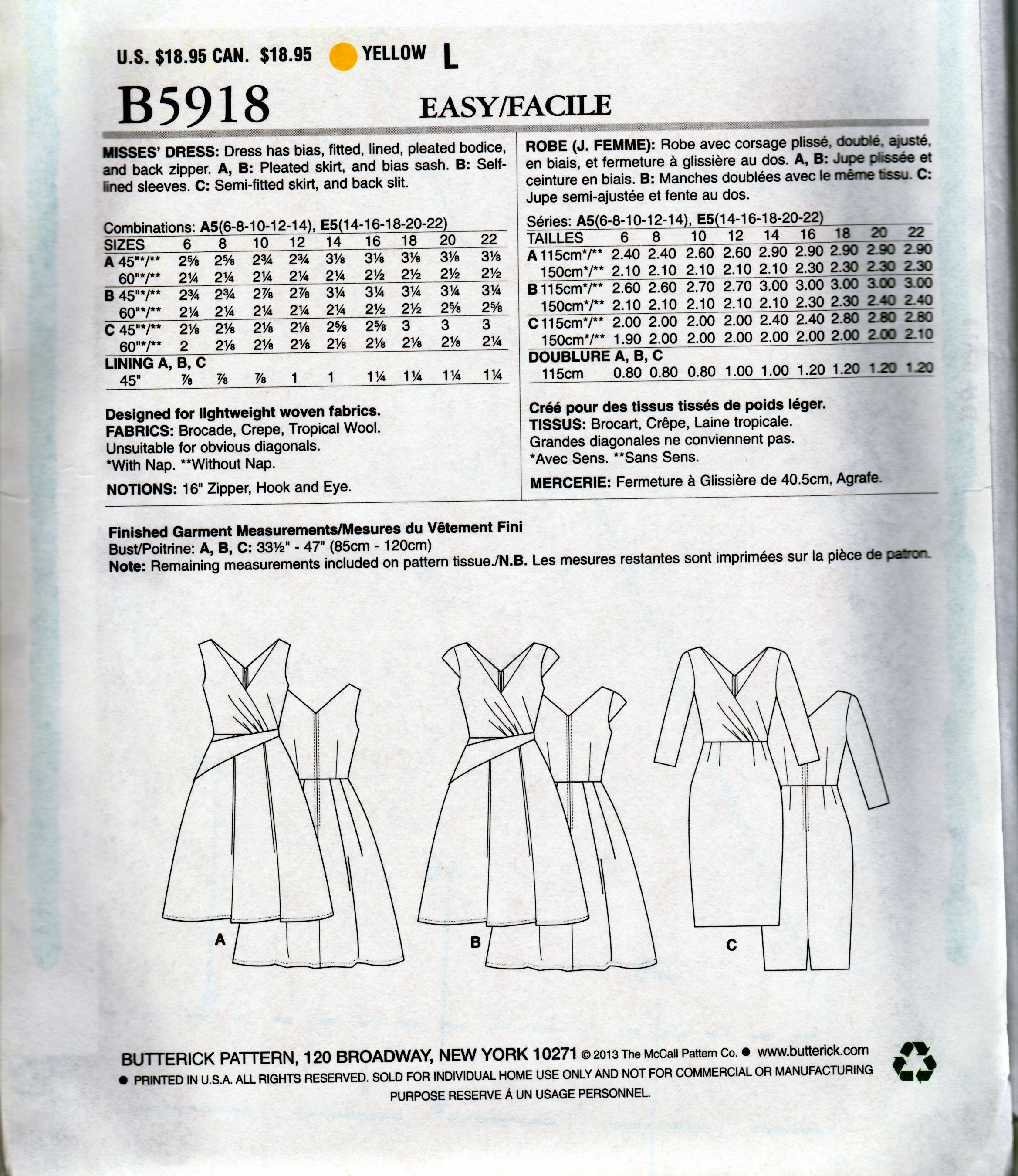 Pleated Bodice Dresses Butterick 5918 Uncut Pattern - Etsy