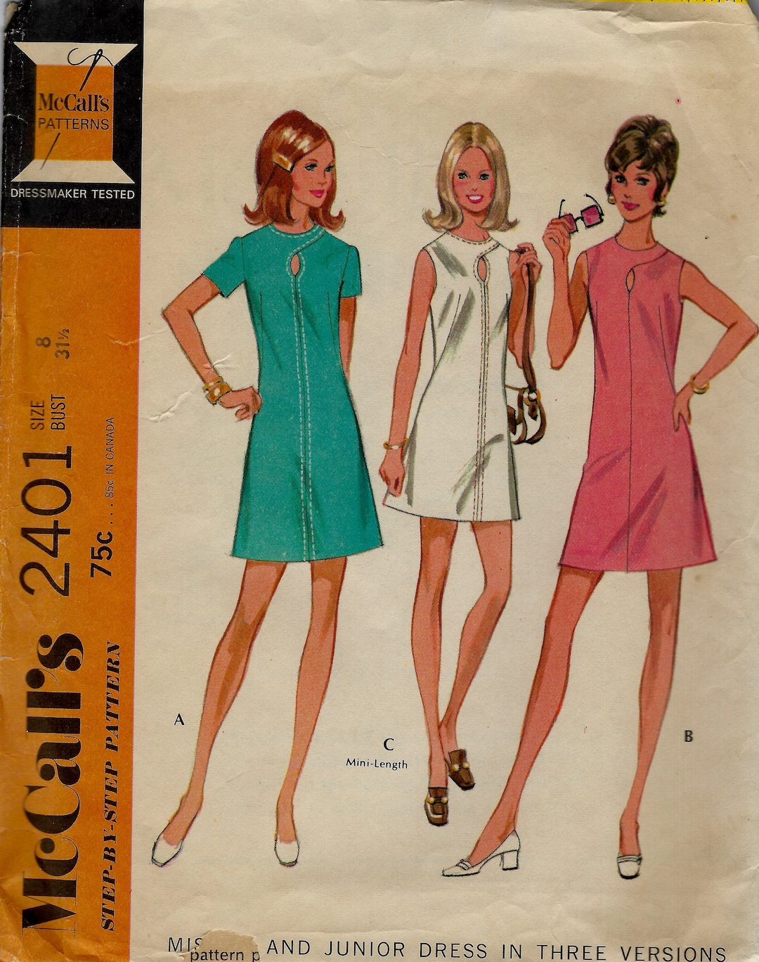 Dress, Keyhole Opening Mccall's 2401 Cut Complete Sewing Pattern Etsy