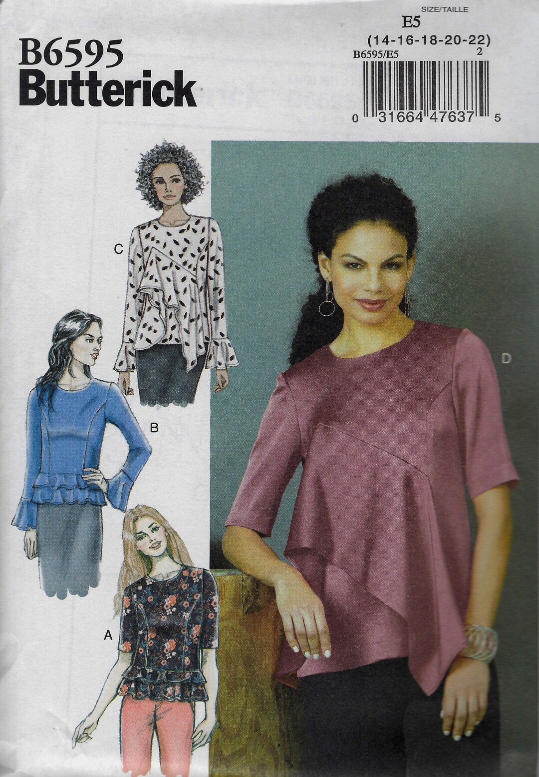 メープルページ♡ Butterick 6595 Pullover Tops Sewing Pattern - Etsy Canada
