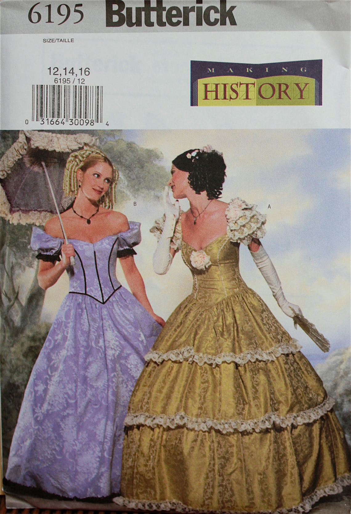 Southern Belle Costume Making History Butterick Pattern 6195 | Etsy