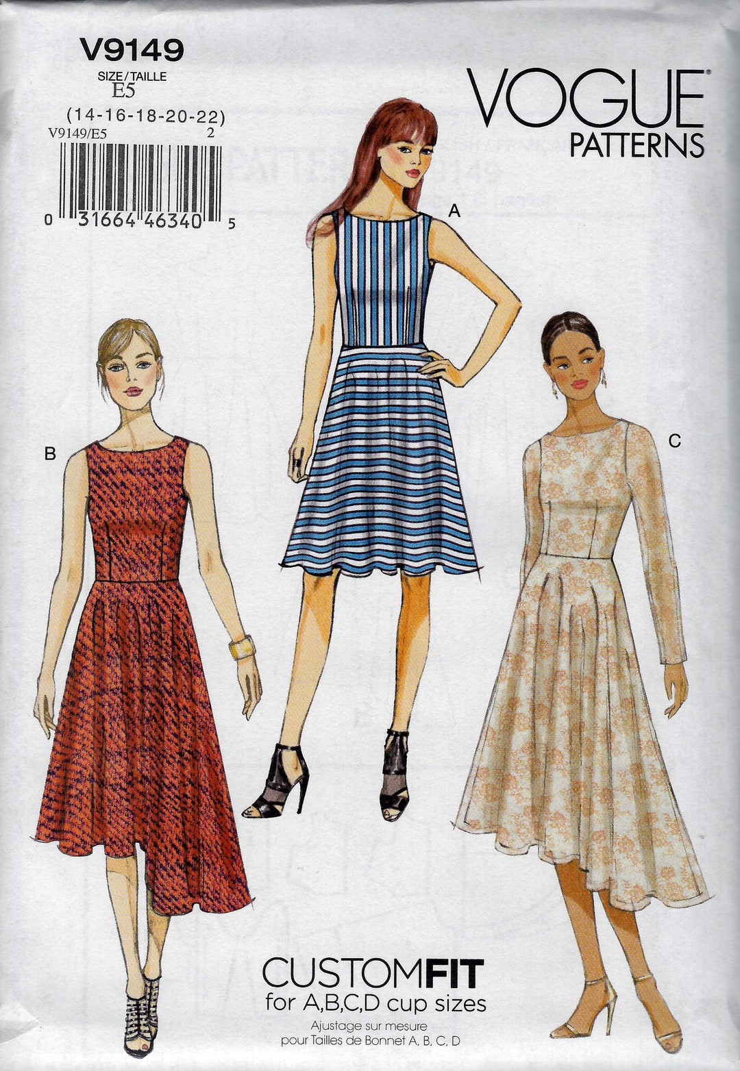Dress, Shaped Hemline - Vogue 9149 - Uncut Pattern - Etsy