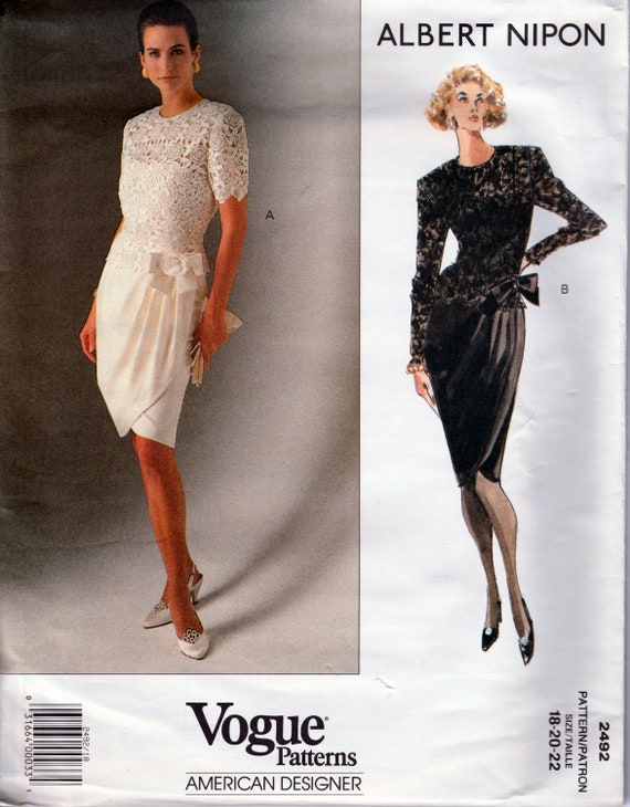Vogue 2492 Dress & Lace Top Sewing Pattern by Albert Nipon