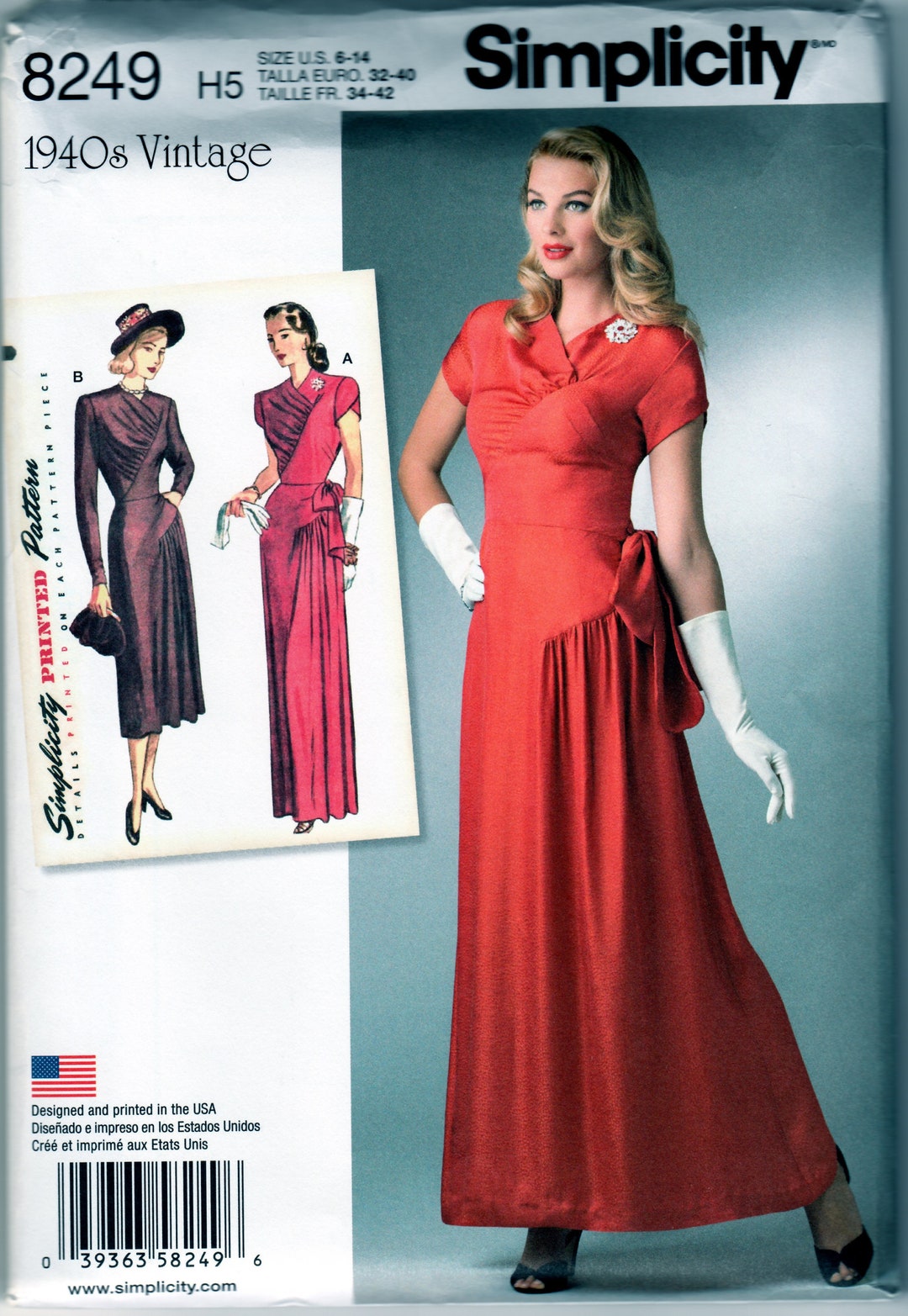 1988 Vintage Simplicity Sewing Pattern Misses 1940s One