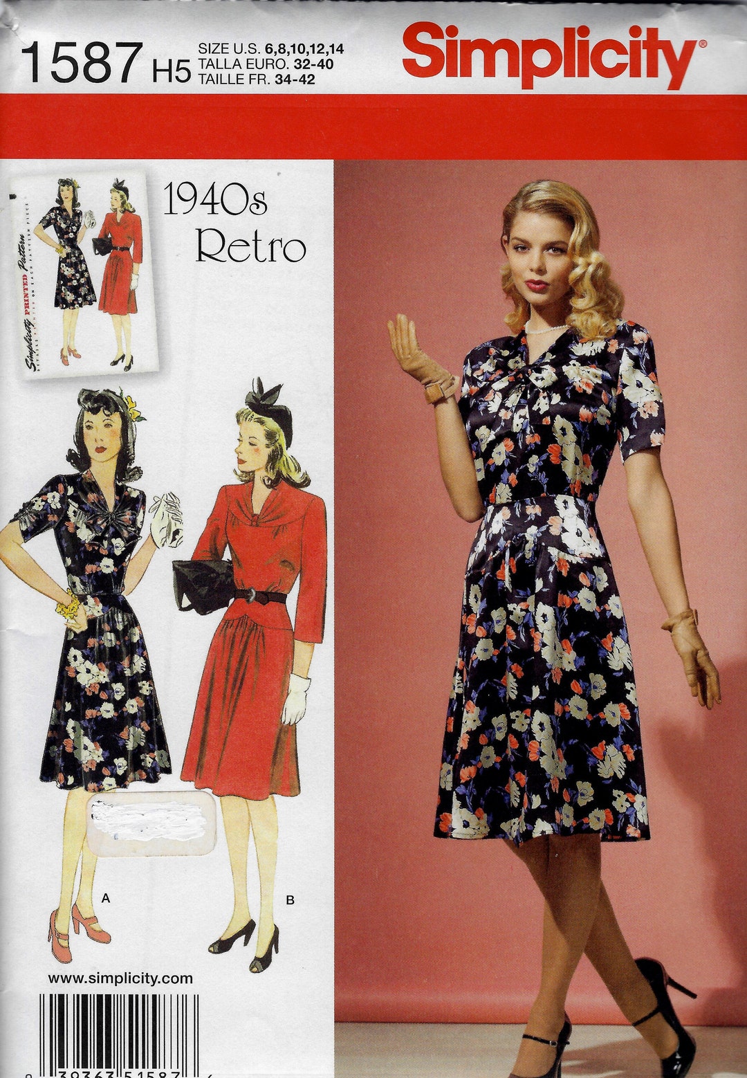 Simplicity Pattern 4089 Simplicity 1587 Retro 1940's Dress Reprint Sewing Pattern - Etsy