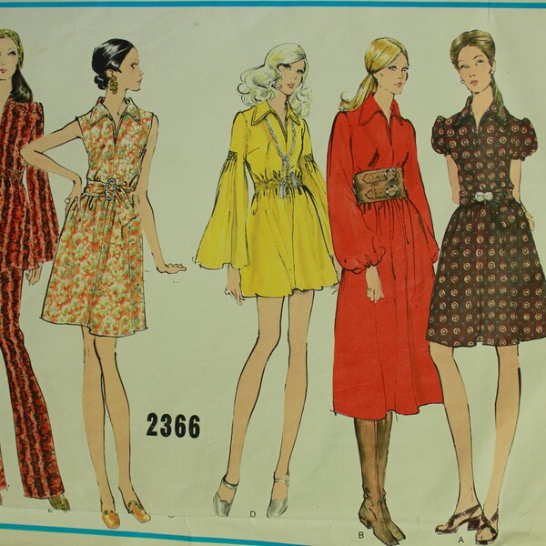 Vogue 1970s Mini Dress, Dress, Tunic & Pants Vogue Basic Design Pattern 2366 Uncut Size 12  Bust 34"