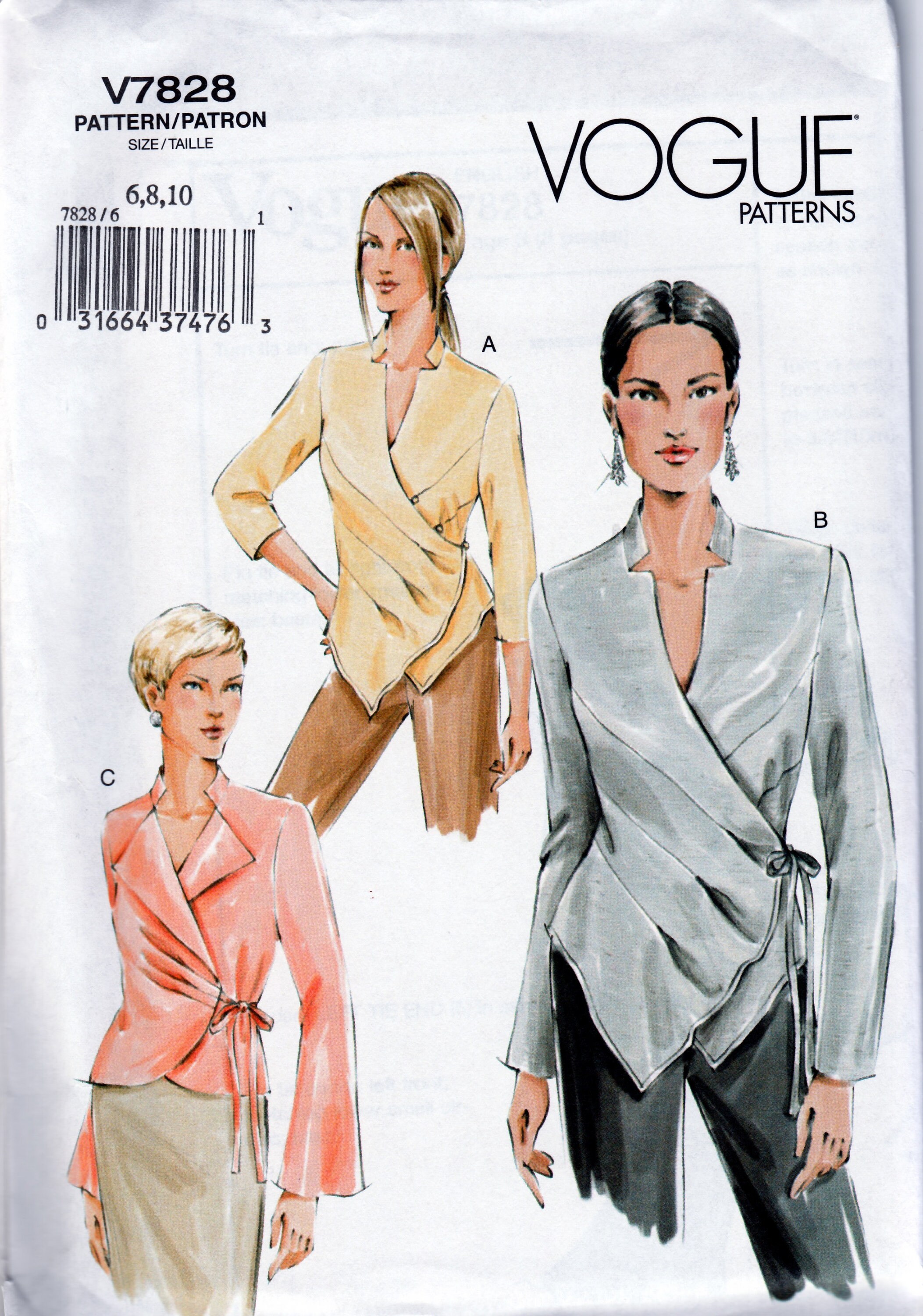 Wrap Blouse With Tucks - Vogue 7828 - Uncut Pattern - Etsy